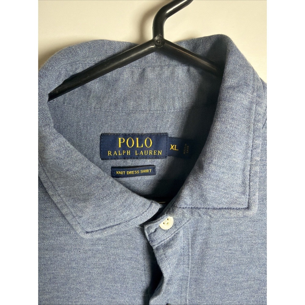 Polo Ralph Lauren Knit Button Shirt Men's LS Stretch Soft XL Blue Pony Cotton - Picture 4 of 6